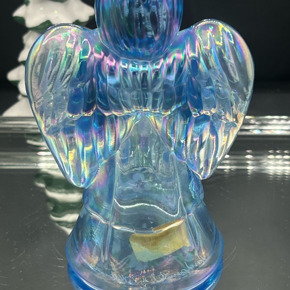 Fenton Iridescent Blue Glass Angel with Floral Design - Picture 7 of 9